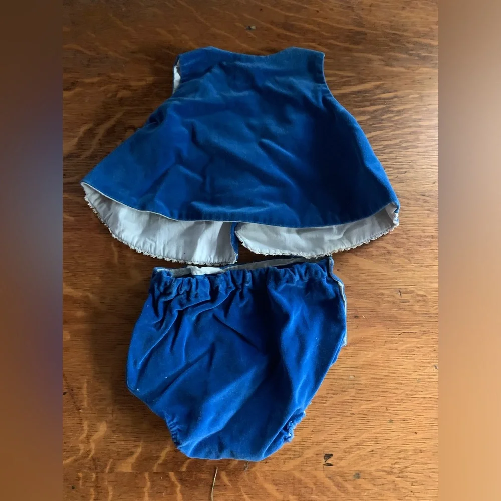 Vintage Toddle Tyke 2 Piece Blue Velvet Baby Outfit 6 Months Nostalgia Infant
